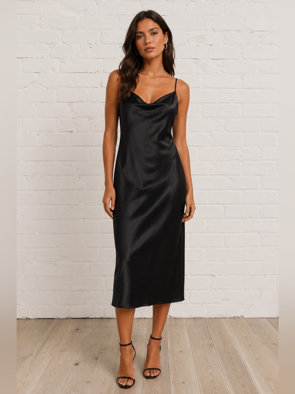 AFRM Katika Satin Midi Slip Dress Black Size Large NWT Elegant Minimalist